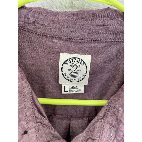 Voyager Mens Button Down Shirt Short Sleeve Size Large Magenta - Picture 4 of 9